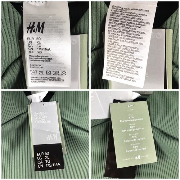 NWT H&M Ribbed High Leg Padded One Piece Swimsuit Bathing Suit Green Size XL - Picture 8 of 8